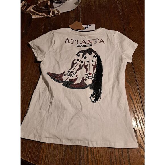 NEW Blue b Collection Womens Small Sequin Fringe Atlanta Georgia Shirt Boots Tee - Picture 4 of 5